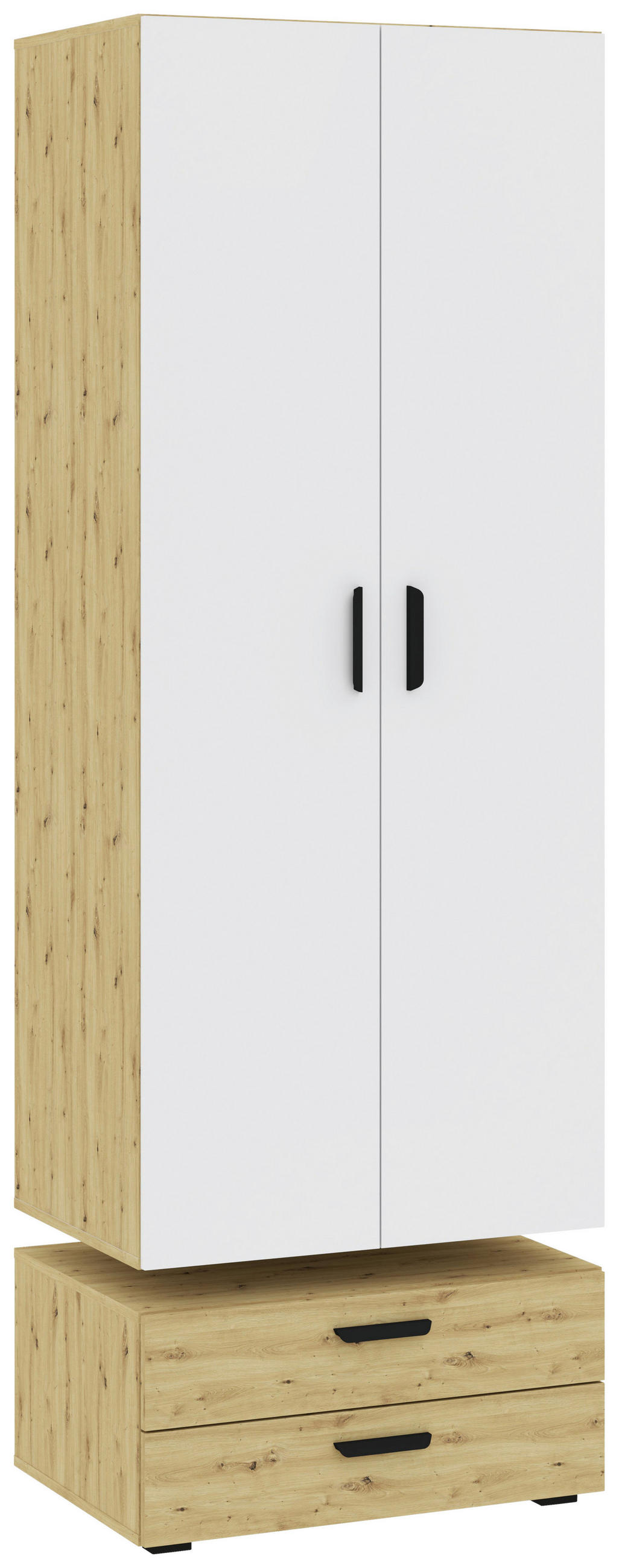 GARDEROB MED GÅNGJÄRNSDÖRRAR 74/179/52 cm 2 dörrar-dörrar - vit/svart, Modern, trämaterial/plast (74/179/52cm) - Best Price