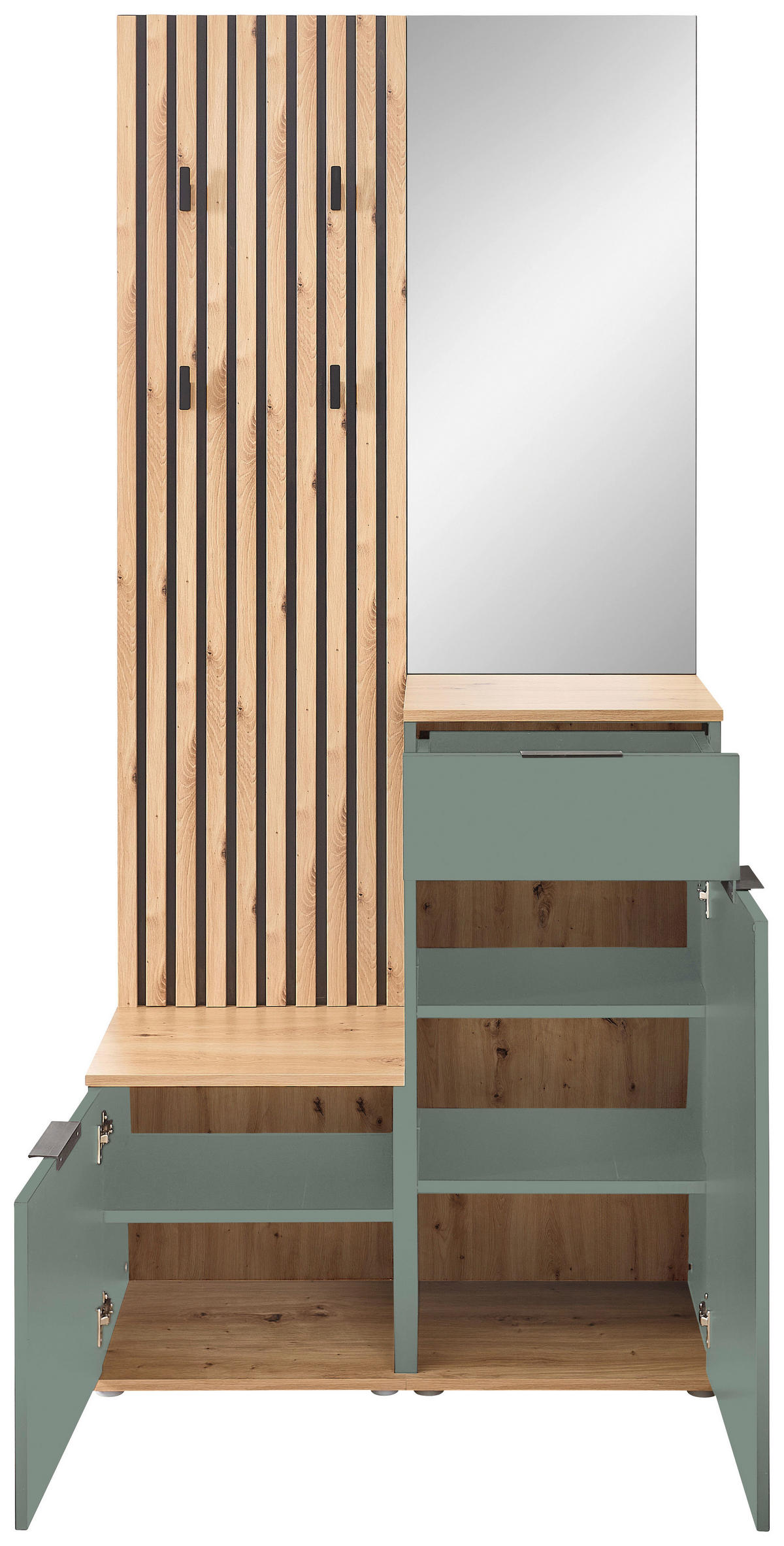GARDEROBE 4-teilig  in 88/195/35 cm  - Salbeigrün/Eiche Artisan, Design, Glas/Holzwerkstoff (88/195/35cm) - Xora