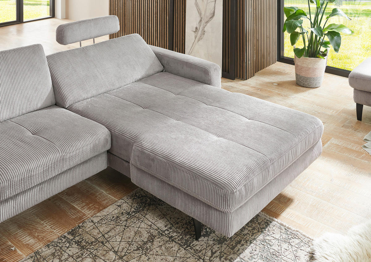 ECKSOFA in Cord Hellgrau  - Hellgrau/Schwarz, Modern, Textil/Metall (302/177cm) - Beldomo Style