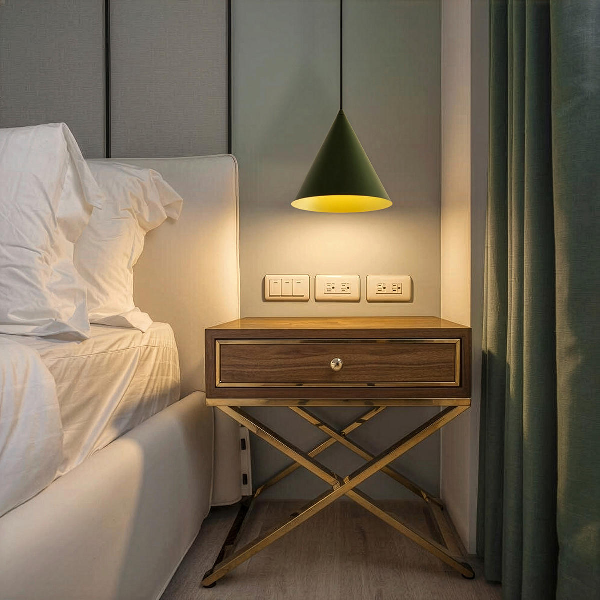 HÄNGELEUCHTE ETNA 18/18/98 cm   - Olivgrün, Design, Metall (18/18/98cm)