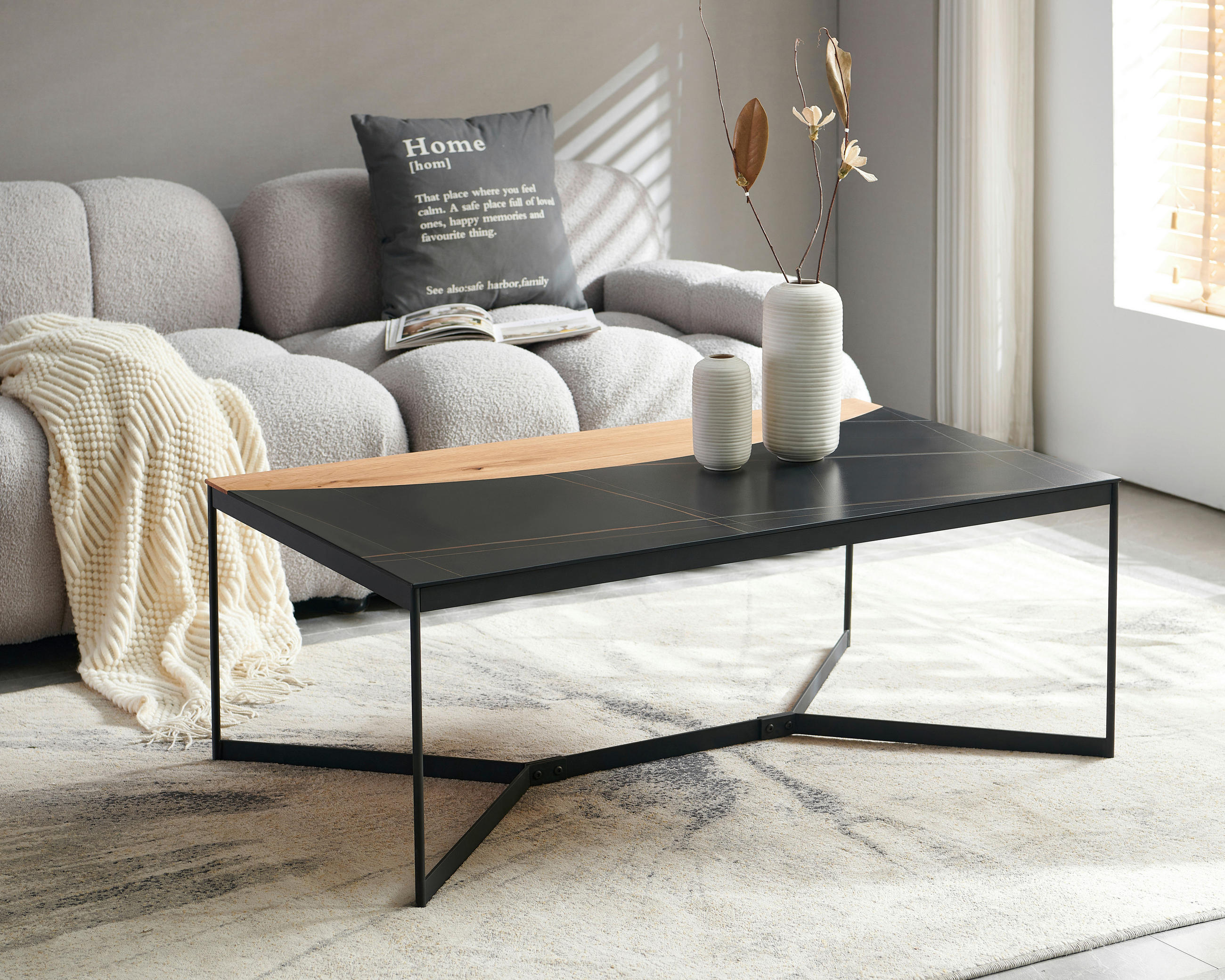 Thumbnail - Livetastic Couchtisch, Natur, Schwarz, Holz, Metall, Keramik, Eiche, massiv, rechteckig, Rundrohr, 110x40x65 cm, Wohnzim...