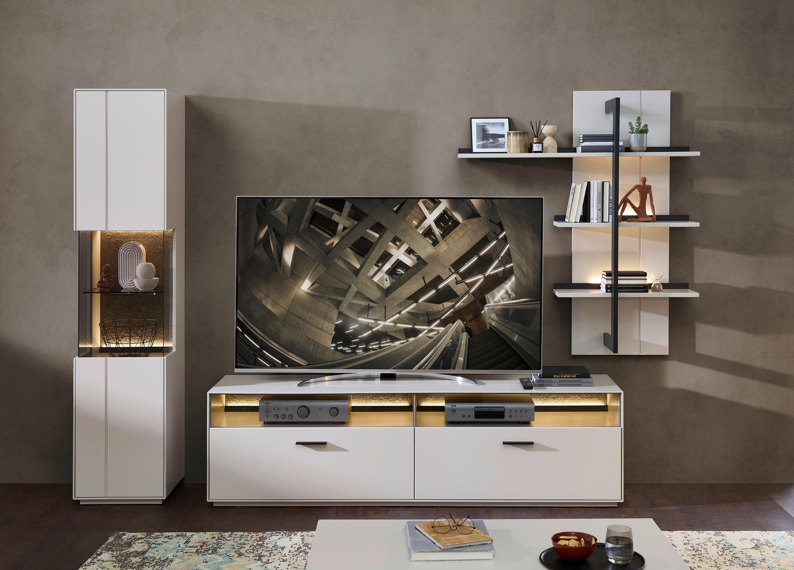 WOHNWAND 3-teilig  in Anthrazit, Hellgrau, Sahara  285/204/45 cm  - Anthrazit/Hellgrau, Design, Glas/Holzwerkstoff (285/204/45cm) - Livetastic
