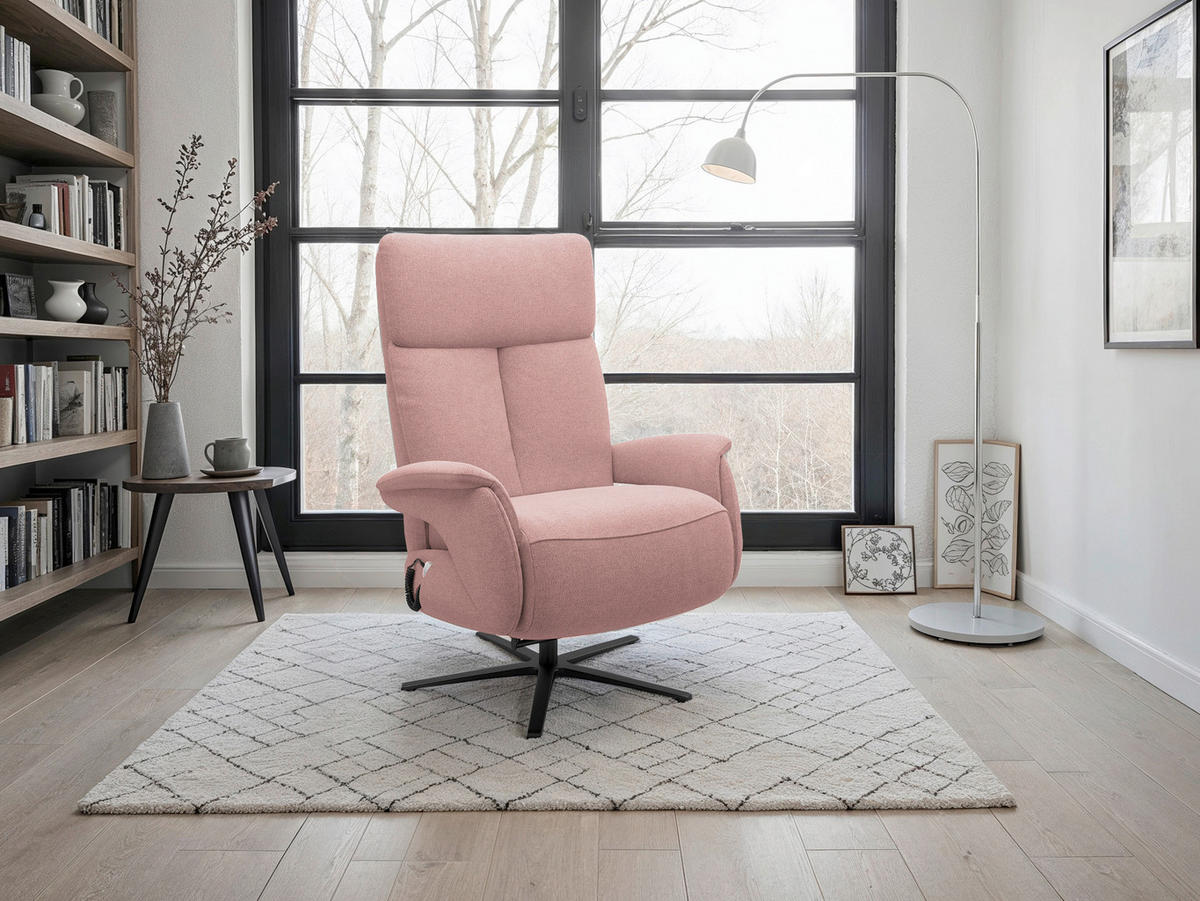 RELAXSESSEL TV TRIPLE SEVEN XTRA LARGE S1 Mikrofaser Kopfteilverstellung, Aufstehhilfe, Fußteilverstellung, Rücken echt    - Schwarz/Altrosa, Basics, Textil/Metall (86/111/86cm) - Sit & More