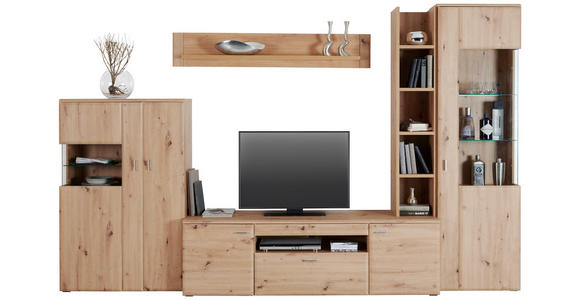 WOHNWAND in Eichefarben - Eichefarben/Silberfarben, KONVENTIONELL, Glas/Holzwerkstoff (330/205/51cm) - Cantus