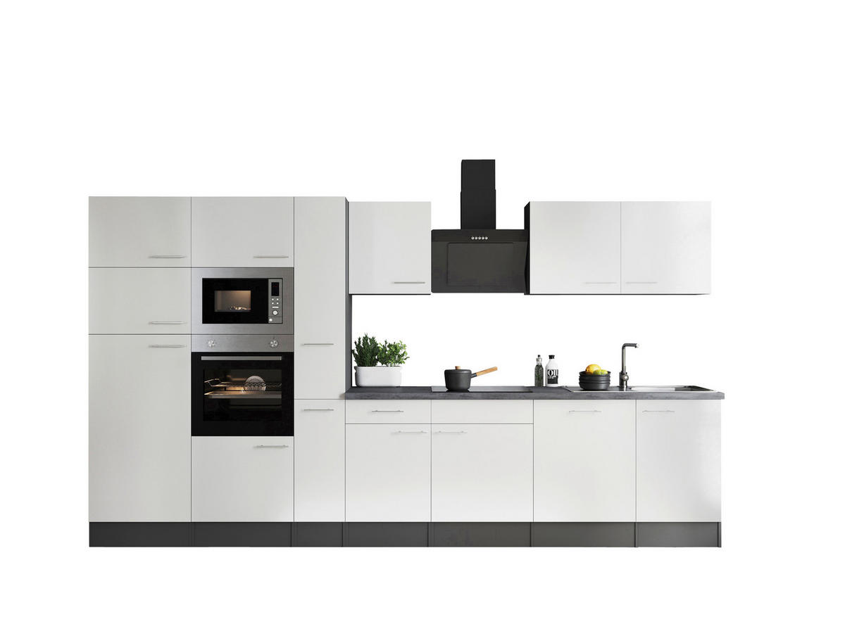 KÜCHENBLOCK 370 cm   in Grau, Weiß  - Silberfarben/Weiß, Design, Holzwerkstoff/Metall (370cm) - Respekta