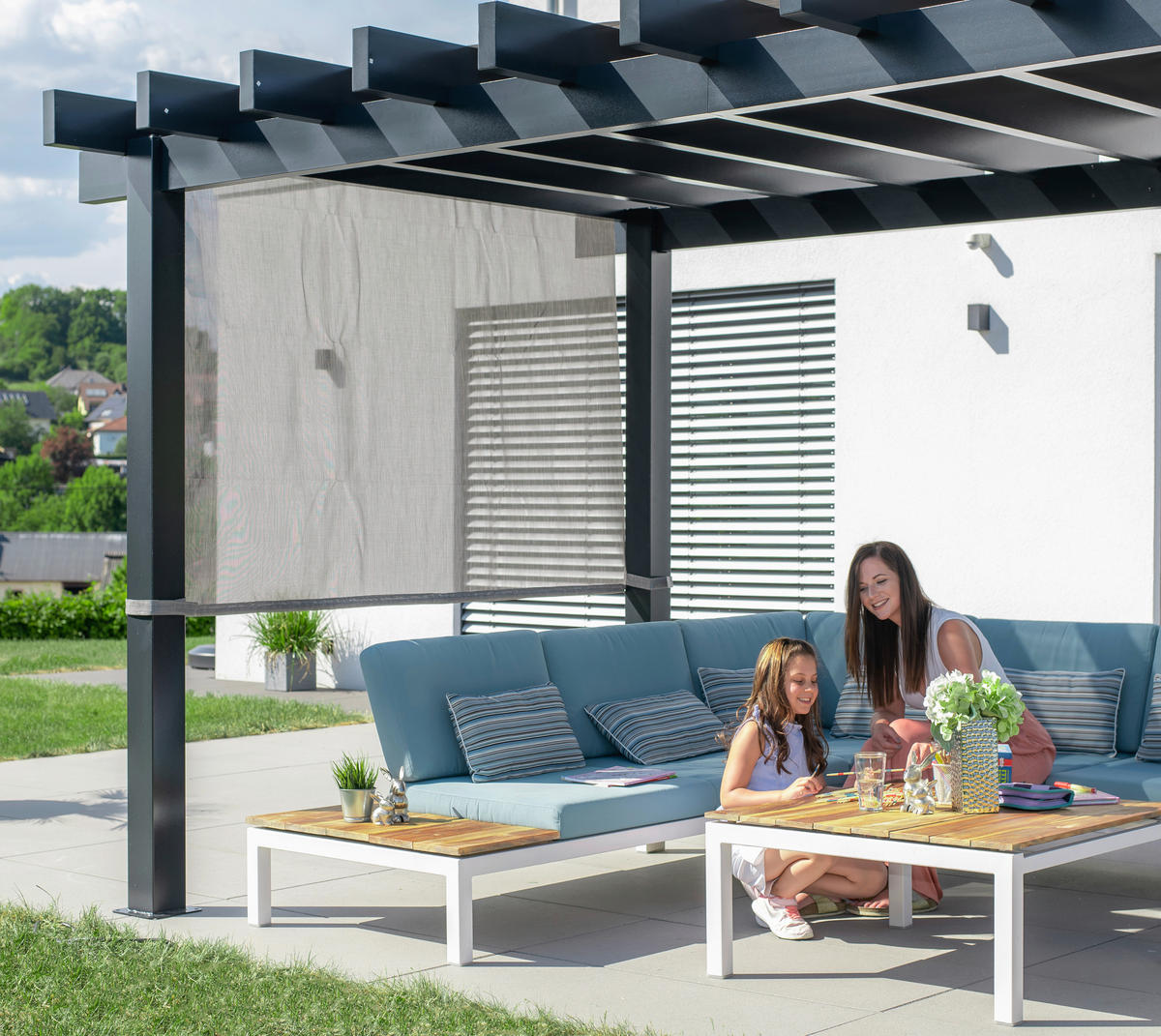 PAVILLON 295/253/495 cm Aluminium  - Anthrazit/Weiß, KONVENTIONELL, Textil/Metall (295/253/495cm) - Ambia Garden