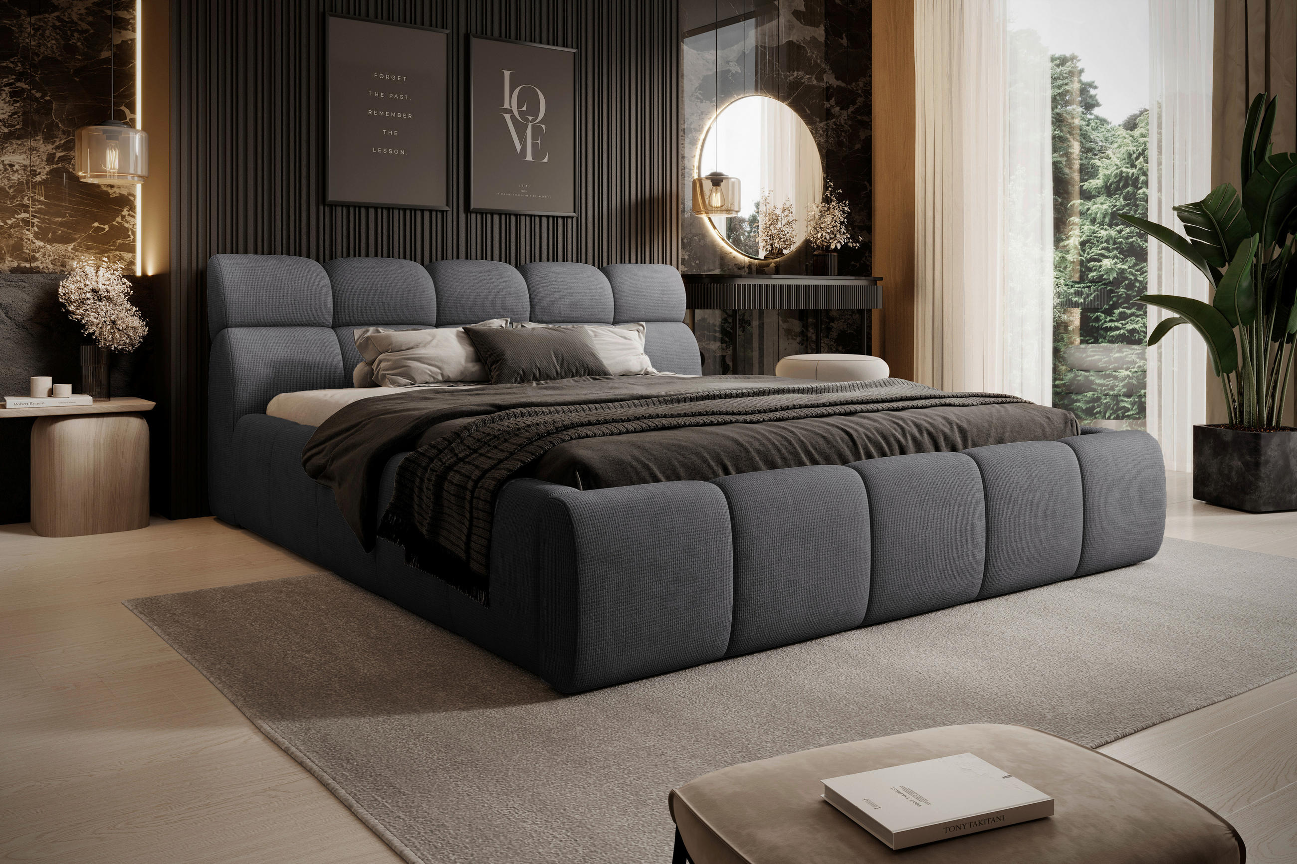 POLSTERBETT Anthrazit 180/200 cm  - Anthrazit/Schwarz, Design, Kunststoff/Textil (180/200cm) - Esposa
