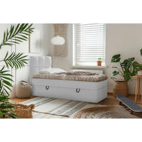 BOXBETT 90/200 cm,  in Greige, gepolstertes Kopfteil, Bettkasten, Topper, H3 = fest  - Greige/Schwarz, MODERN, Holz/Holzwerkstoff (90/200cm) - MID.YOU