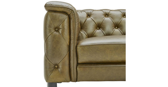 CHESTERFIELD-SOFA  in Echtleder Grün  - Schwarz/Grün, LIFESTYLE, Leder/Holz (220/77/91cm) - Ambia Home