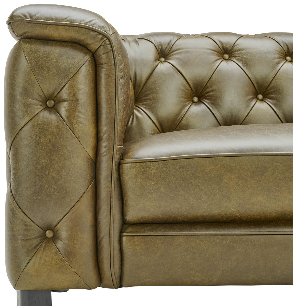 CHESTERFIELD-SOFA  in Echtleder Grün  - Schwarz/Grün, LIFESTYLE, Leder/Holz (220/77/91cm) - Ambia Home