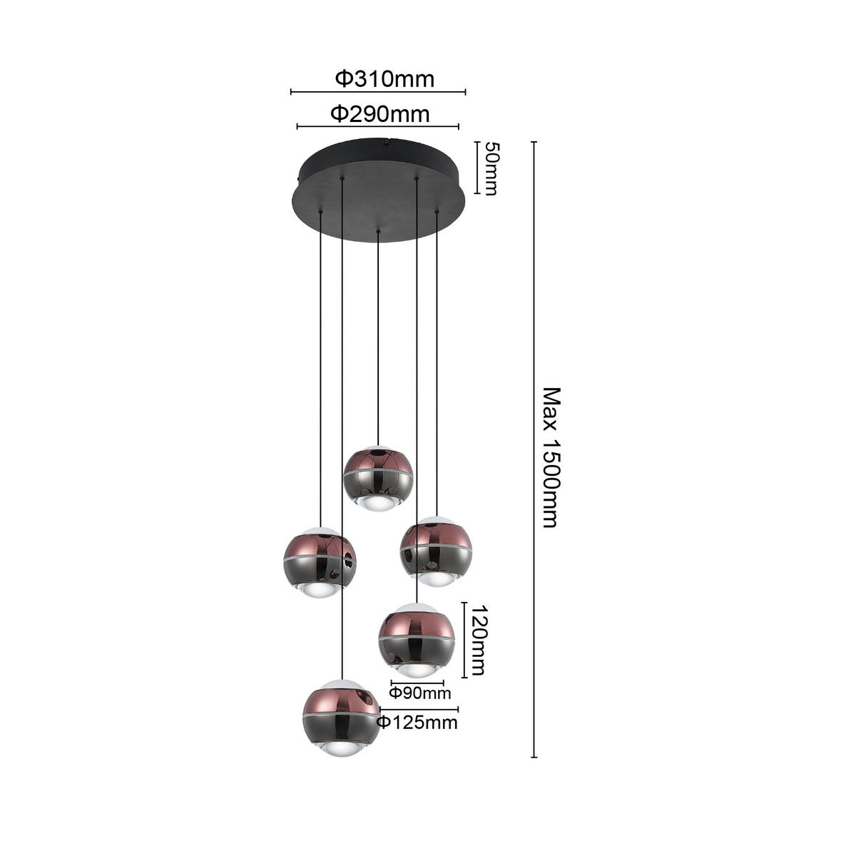 LED-HÄNGELEUCHTE Easy 31/150 cm   - Schwarz/Kupferfarben, Design, Glas/Kunststoff (31/150cm) - Dieter Knoll
