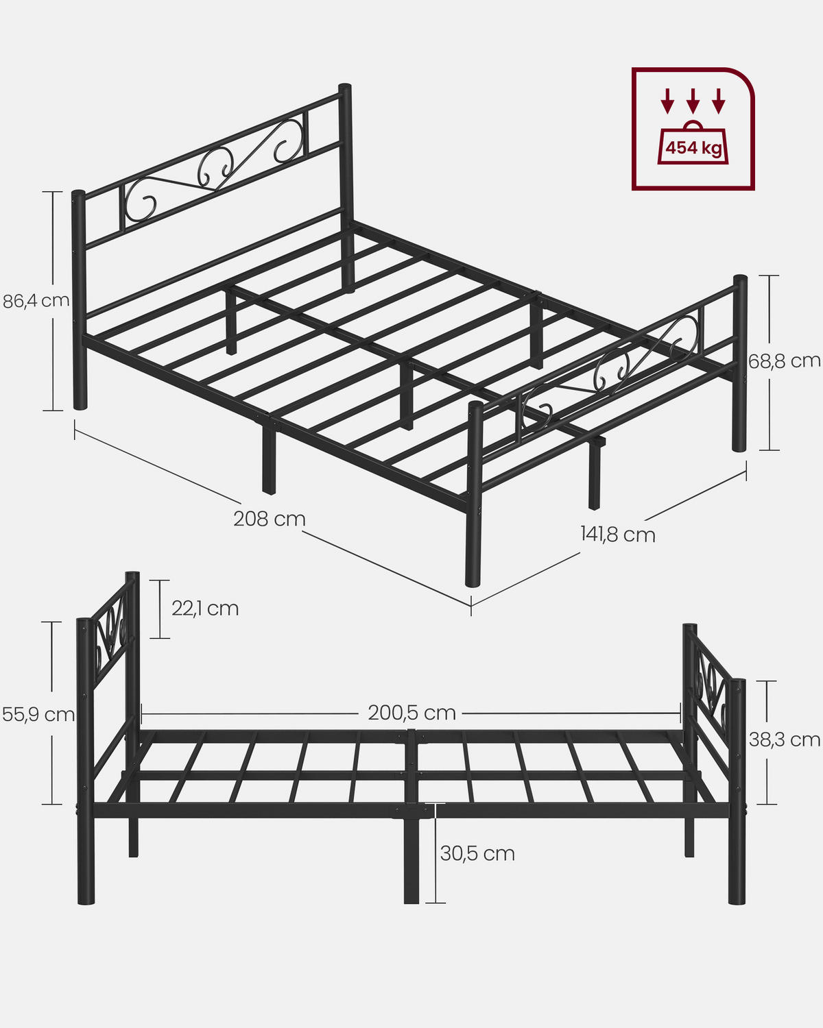 KOVOVÁ POSTEĽ - čierna, Basics, kov (140/200cm) - Boxxx