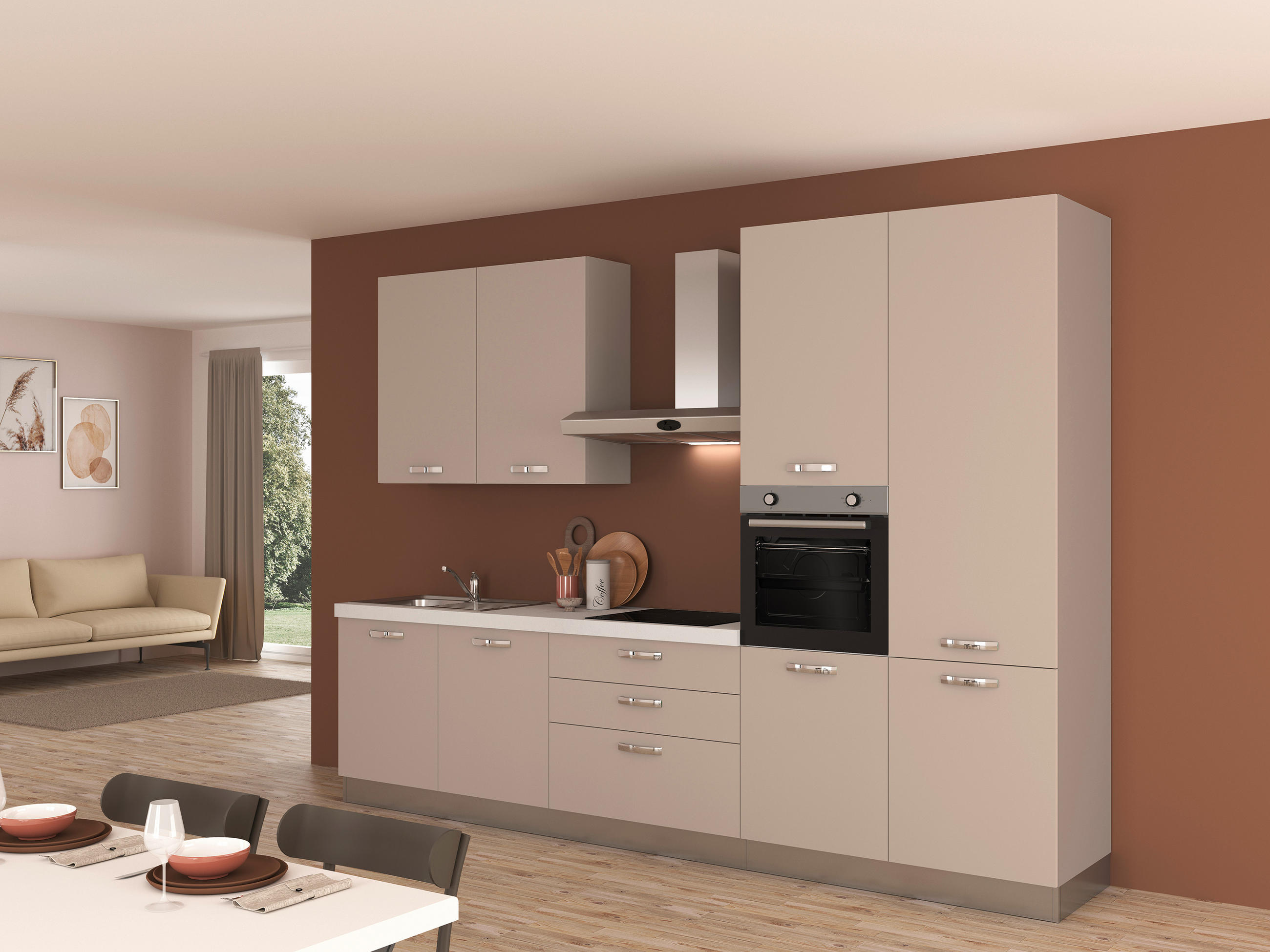 BLOK KUHINJA BEZ APARATA  sivo-bijela  - sivo-bijela/magnolija, Basics, drvni materijal/metal (330cm)