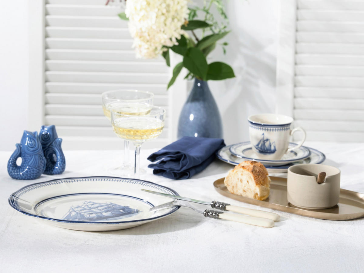 KOMBISERVICE Blau, Weiß Segelschiff blau 30-teilig 6 Personen  - Blau/Weiß, Basics, Keramik - Creatable