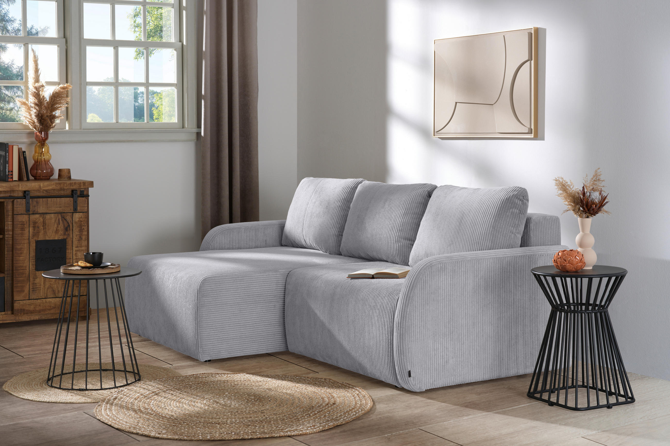 ECKSOFA Grau Cord  - Schwarz/Grau, KONVENTIONELL, Kunststoff/Textil (217/146cm) - Carryhome