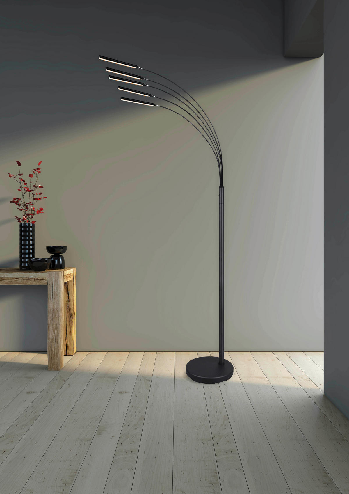 LED STOJACÍ LAMPA, 30,5/195/85,7 cm  - barvy niklu, Design, kov (30,5/195/85,7cm)