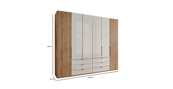 DREHTÜRENSCHRANK in Champagner, Eiche Bianco - Schieferfarben/Eiche Bianco, KONVENTIONELL, Glas/Holzwerkstoff (250/236/58cm) - Dieter Knoll