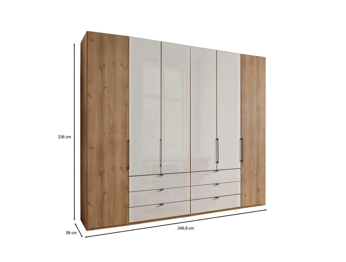 DREHTÜRENSCHRANK in Champagner, Eiche Bianco  - Schieferfarben/Eiche Bianco, Konventionell, Glas/Holzwerkstoff (250/236/58cm) - Dieter Knoll