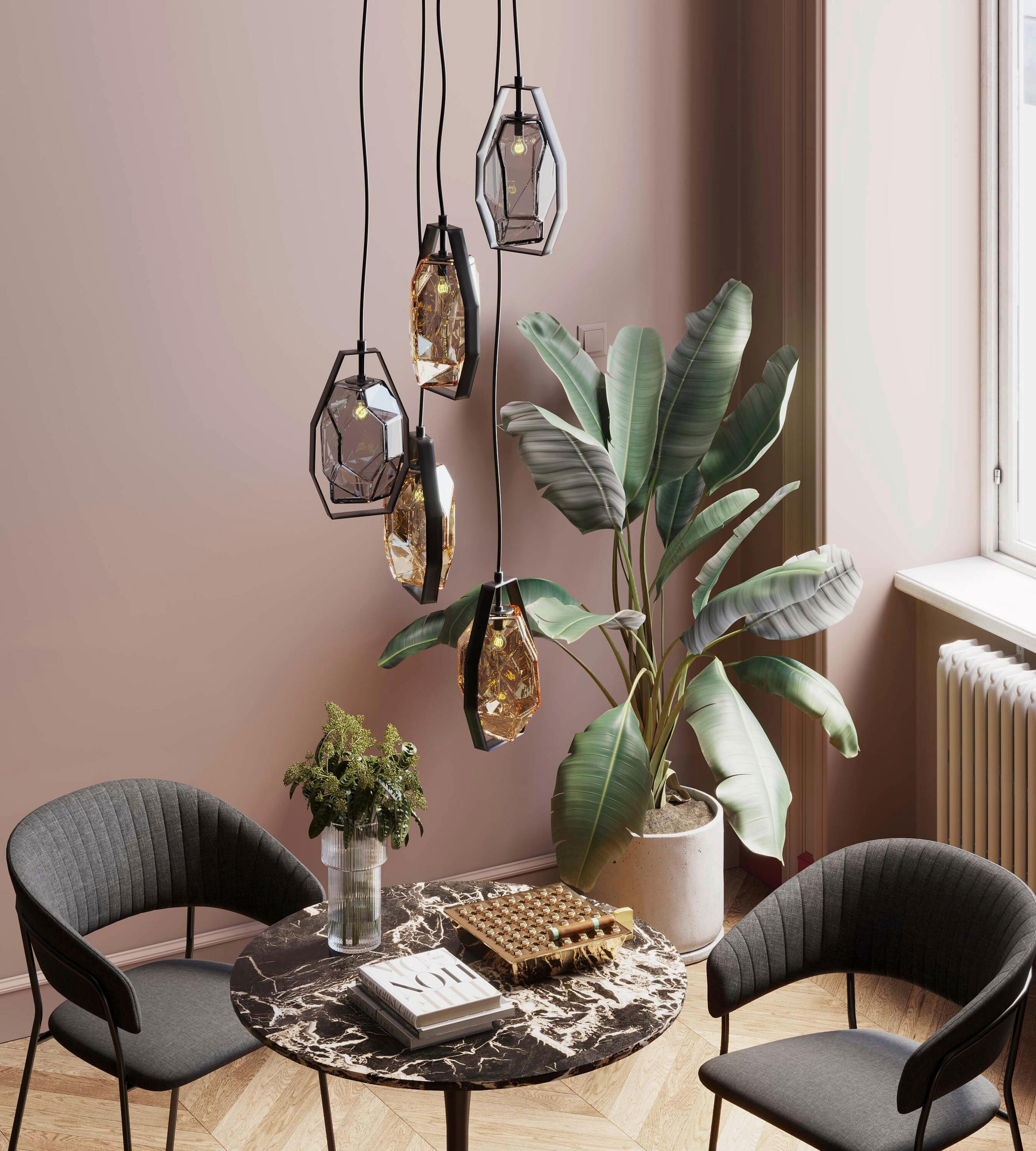 HÄNGELEUCHTE Diamond 42/130/42 cm   - MODERN, Glas/Metall (42/130/42cm) - Kare-Design