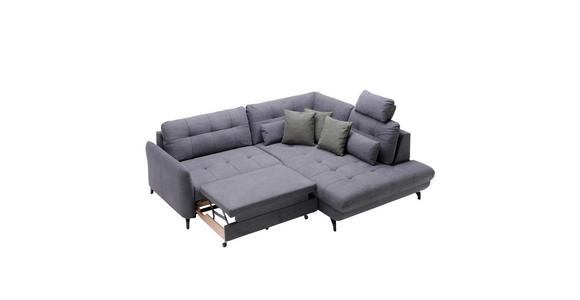 ECKSOFA in Flachgewebe, Leinenoptik Dunkelgrau  - Dunkelgrau/Schwarz, Design, Textil/Metall (247/208cm) - Xora