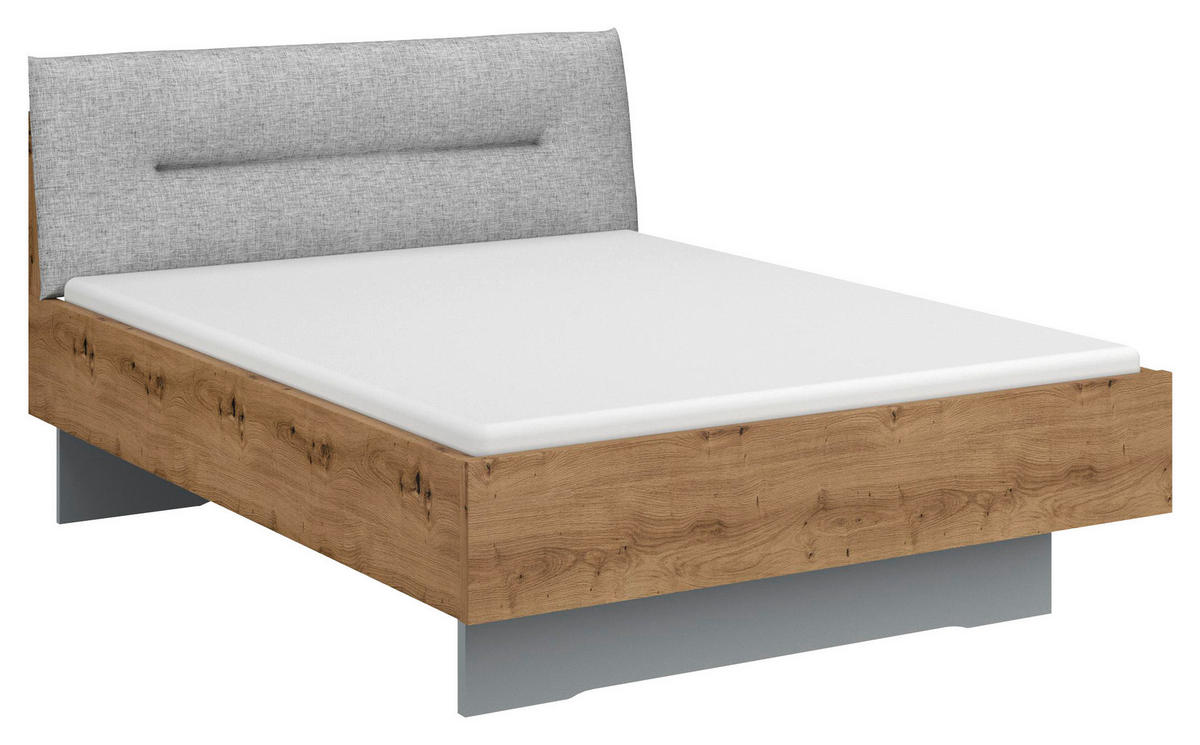 BETT 140/200 cm  in Grau, Eichefarben  - Eichefarben/Grau, Trend, Textil (140/200cm) - Stylife