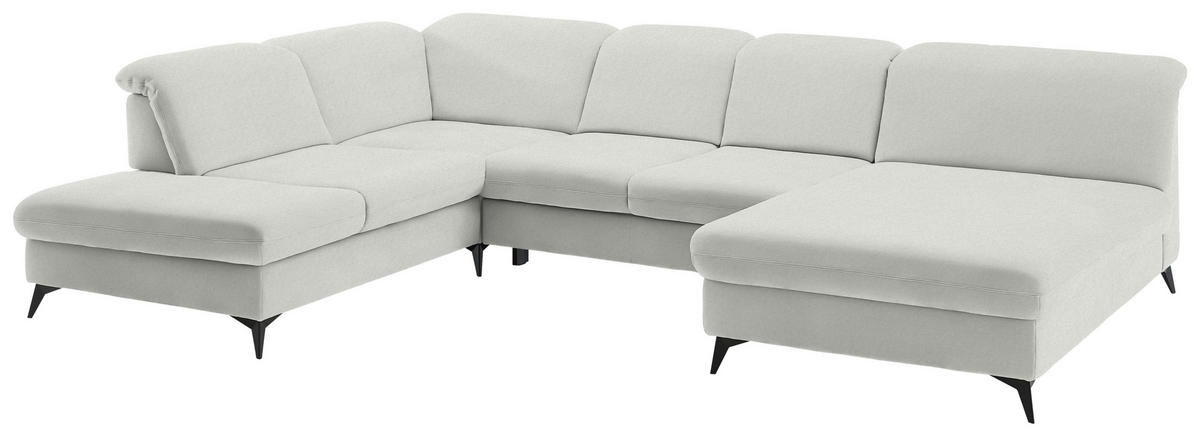 WOHNLANDSCHAFT Chenille Ecru  - Ecru/Schwarz, Design, Textil/Metall (255/369/198cm) - Beldomo Style