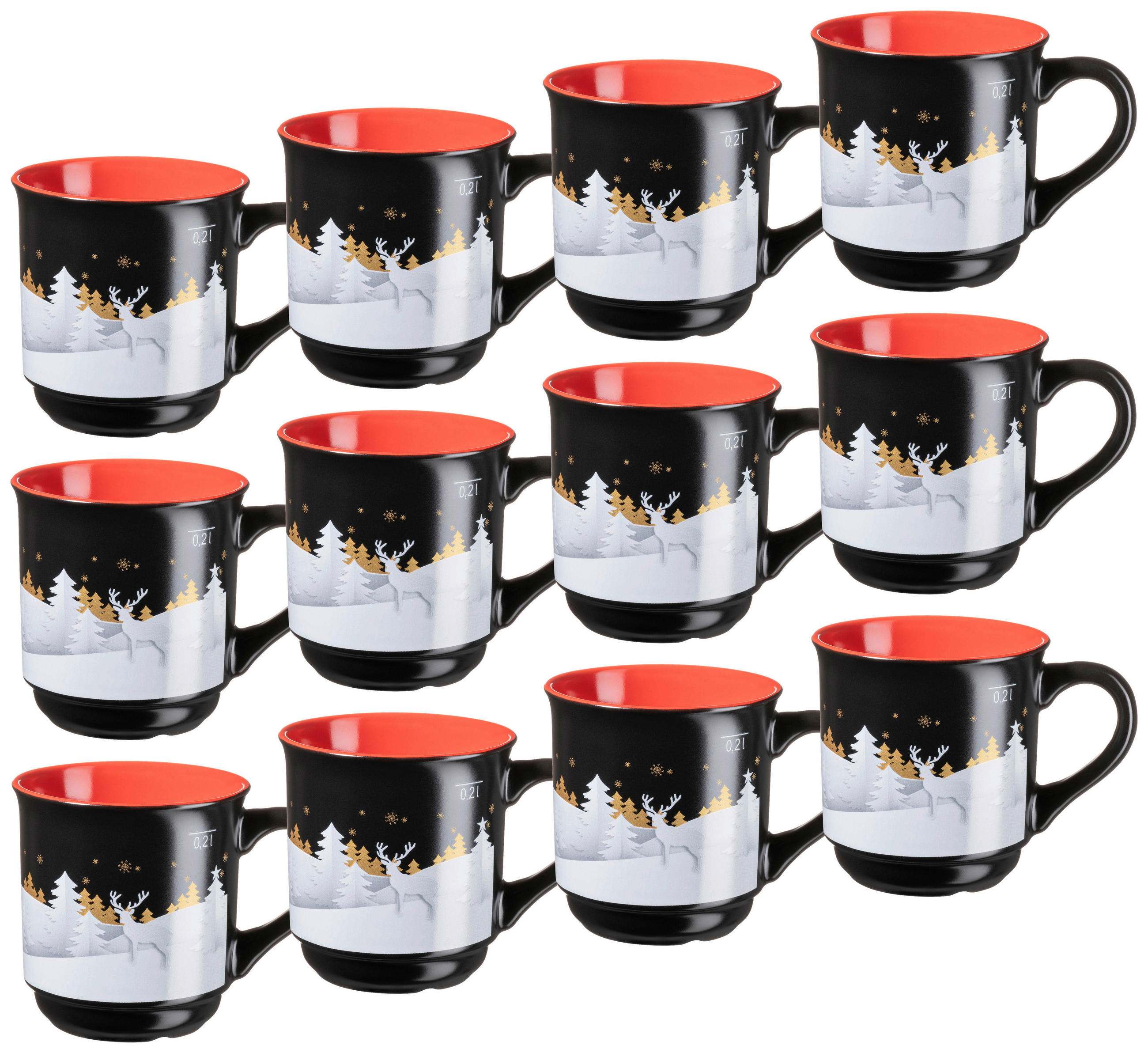 BECHERSET  6-teilig  - Rot/Schwarz, Trend, Keramik (250ml) - Mäser