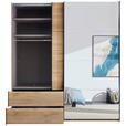 SCHWEBETÜRENSCHRANK 215/225,5/60,5 cm 2-türig Eichefarben  - Eichefarben/Schwarz, MODERN, Glas/Holzwerkstoff (215/225,5/60,5cm) - Xora