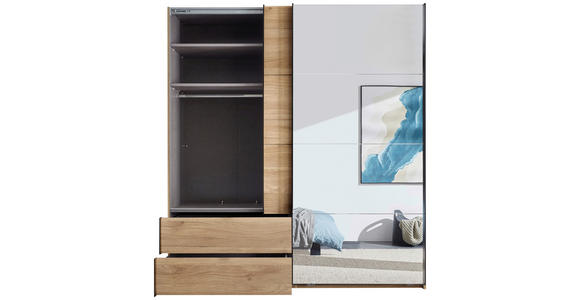 SCHWEBETÜRENSCHRANK 215/225,5/60,5 cm 2-türig Eichefarben  - Eichefarben/Schwarz, MODERN, Glas/Holzwerkstoff (215/225,5/60,5cm) - Xora