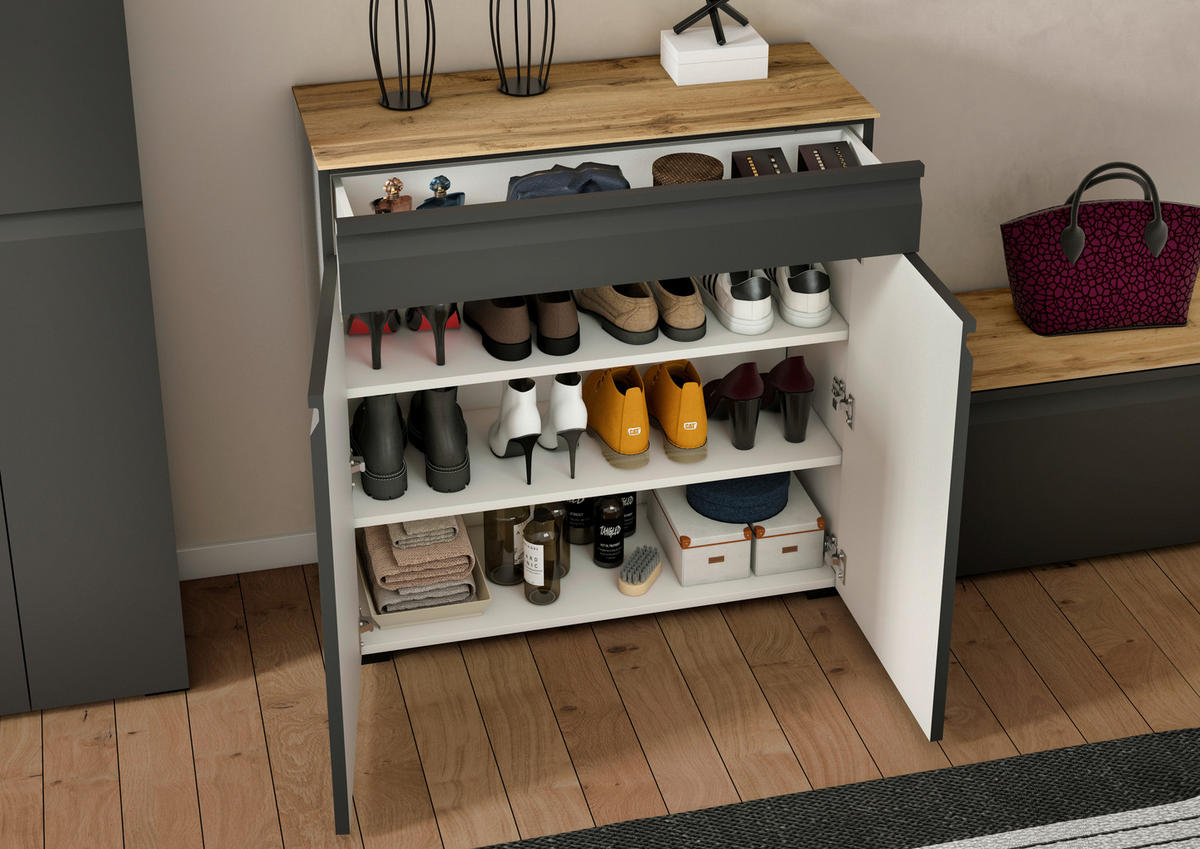 ORMAR ZA OBUĆU  antracit, boje hrasta  drvni materijal     - boje hrasta/crna, Design, drvni materijal/plastika (93/96/36cm) - Dieter Knoll