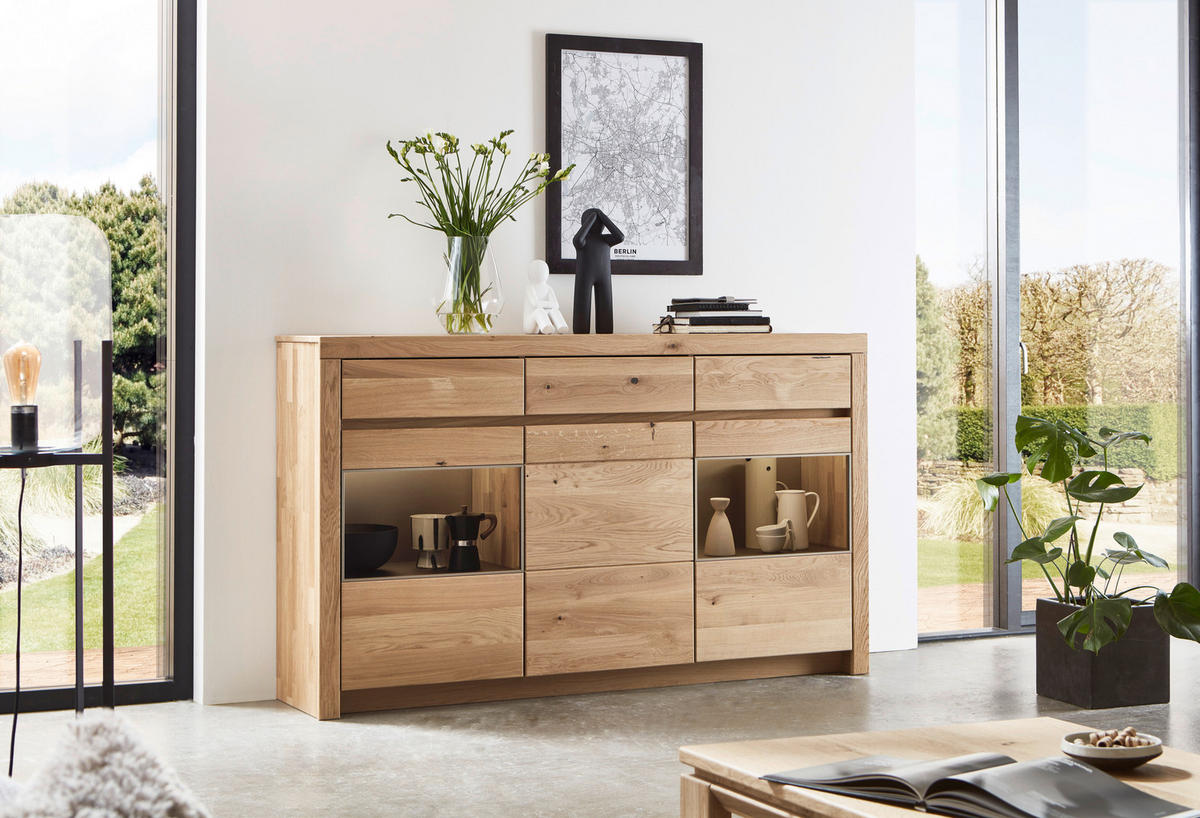 HIGHBOARD Eichefarben  190,1/110,5/42,1 cm  - Eichefarben, Design, Glas/Holz (190,1/110,5/42,1cm) - Valdera