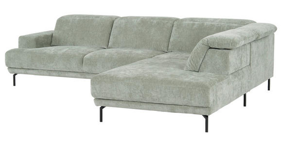 ECKSOFA Mintgrün Chenille Kopfteilverstellung, Sitztiefenverstellung  - Schwarz/Mintgrün, Design, Textil/Metall (307/243cm) - Xora