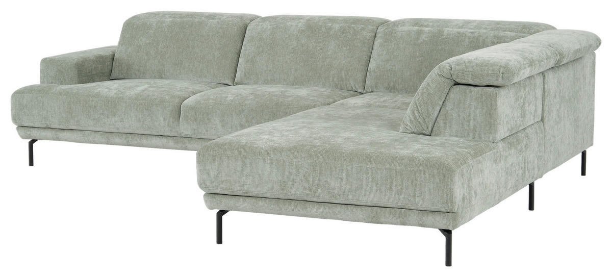 ECKSOFA Mintgrün Chenille Kopfteilverstellung, Sitztiefenverstellung  - Schwarz/Mintgrün, Design, Textil/Metall (307/243cm) - Xora