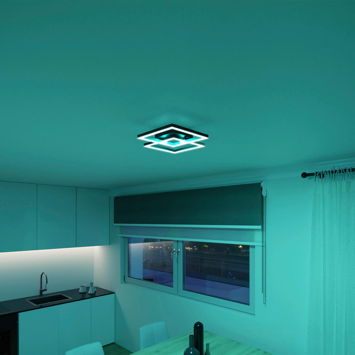 LED-DECKENLEUCHTE  Smart 44/7,8/44 cm   - Schwarz, Design, Metall (44/7,8/44cm) - Tint