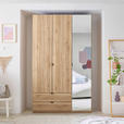 DREHTÜRENSCHRANK 135,4/225,5/57 cm 3-türig Eichefarben  - Eichefarben/Schwarz, MODERN, Glas/Holzwerkstoff (135,4/225,5/57cm) - Xora