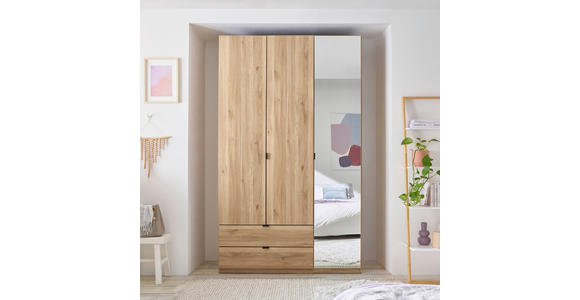 DREHTÜRENSCHRANK 135,4/225,5/57 cm 3-türig Eichefarben - Eichefarben/Schwarz, MODERN, Glas/Holzwerkstoff (135,4/225,5/57cm) - Xora