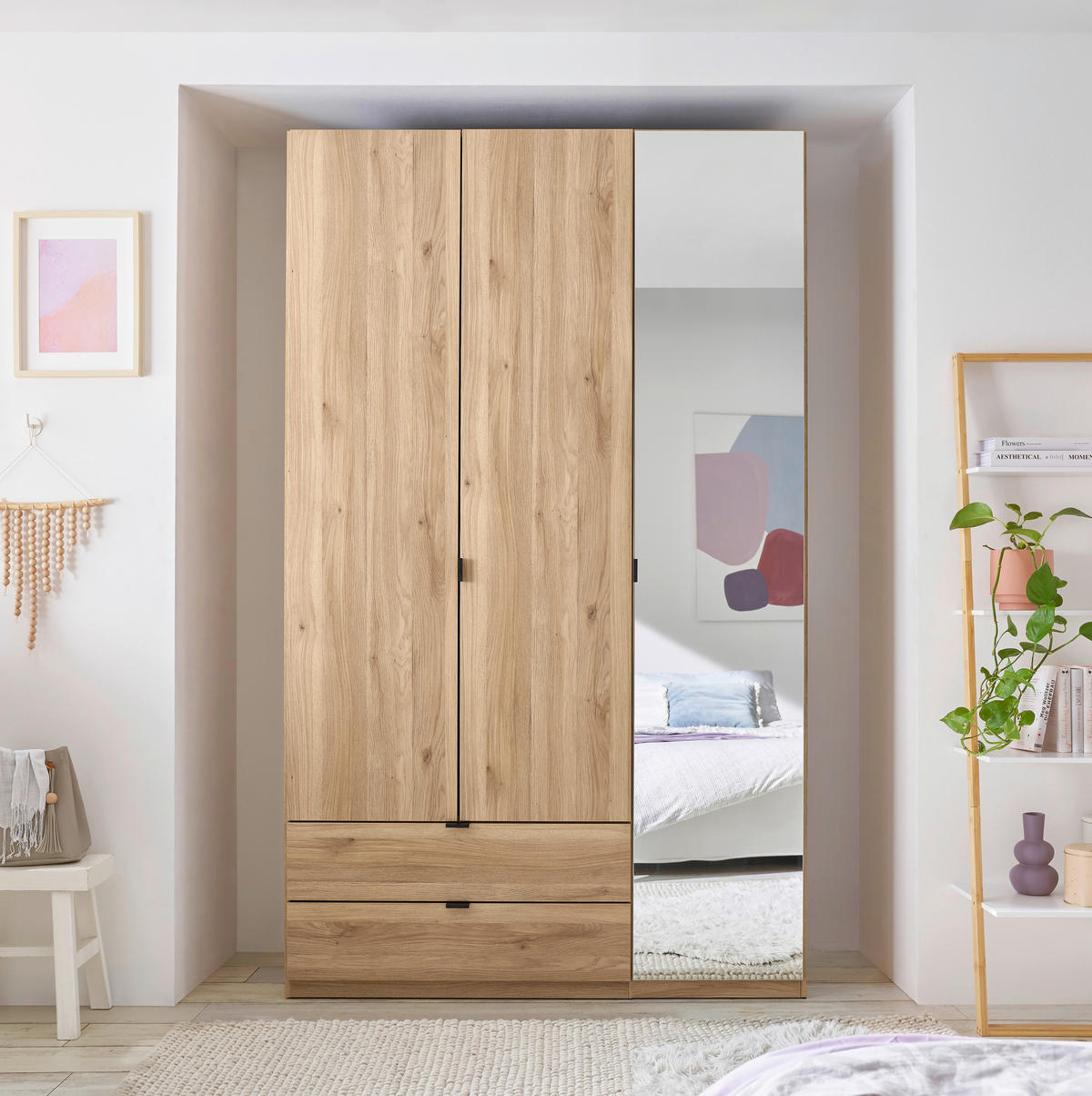 DREHTÜRENSCHRANK 135,4/225,5/57 cm 3-türig Eichefarben  - Eichefarben/Schwarz, MODERN, Glas/Holzwerkstoff (135,4/225,5/57cm) - Xora