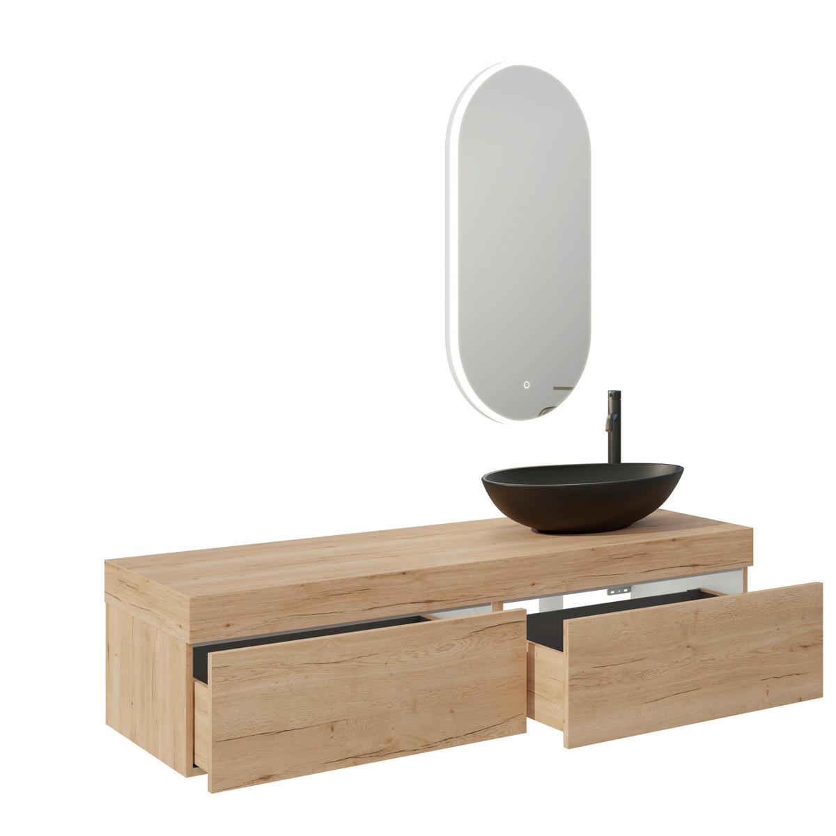 BADEZIMMER 5-teilig  in 160 cm  - Eichefarben/Schwarz, MODERN, Keramik/Holzwerkstoff (160cm) - Celina Home