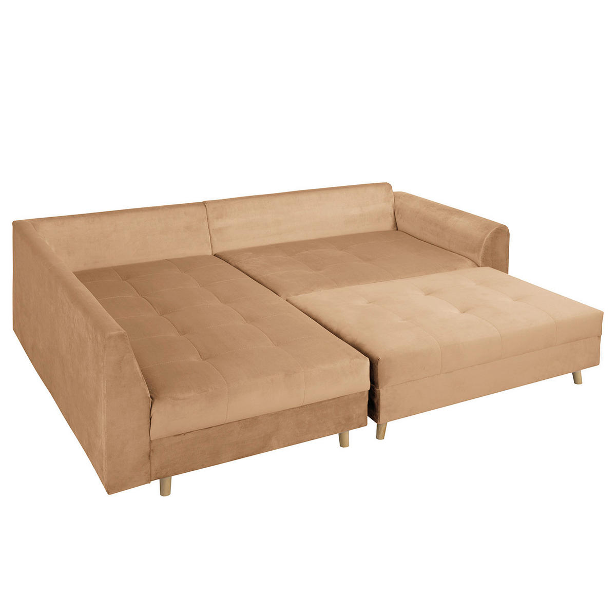 ECKSOFA inkl. Hocker Ariella in Samt Hellbraun  161/231 cm  - Hellbraun/Naturfarben, Design, Holz/Textil (161/231cm) - Livetastic