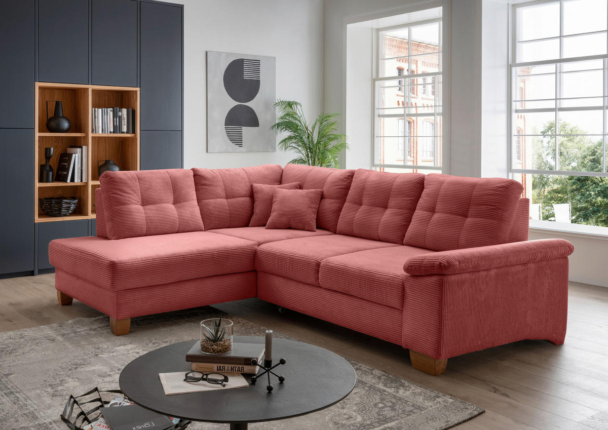 ECKSOFA in Cord Koralle  - Koralle/Naturfarben, Modern, Holz/Textil (206/274cm) - Livetastic