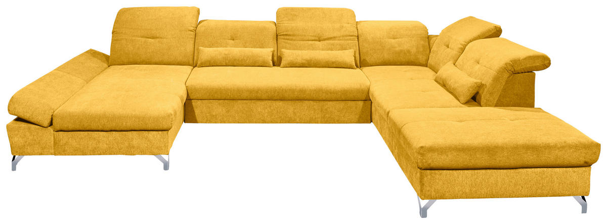 WOHNLANDSCHAFT Gelb Mikrovelours  - Gelb/Silberfarben, MODERN, Textil/Metall (168/350/245cm) - MID.YOU
