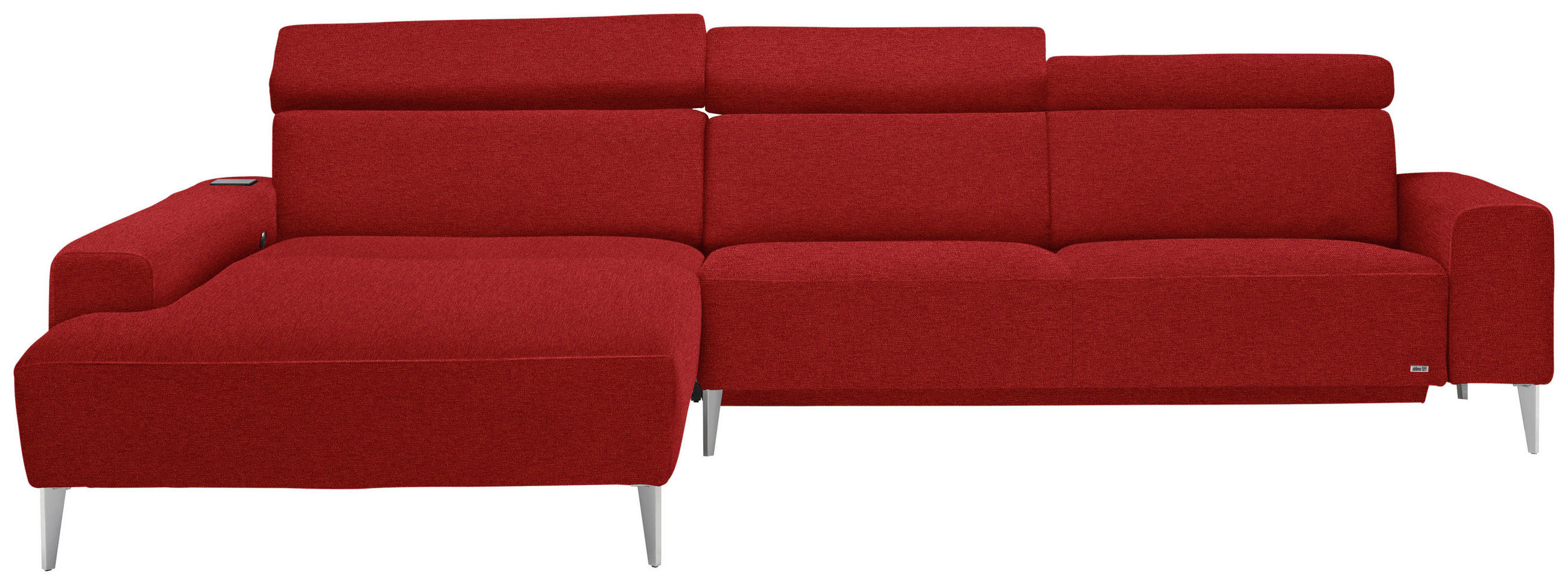 ECKSOFA in Webstoff Rot  205/308 cm  - Rot/Alufarben, Design, Textil/Metall (205/308cm) - Sedda