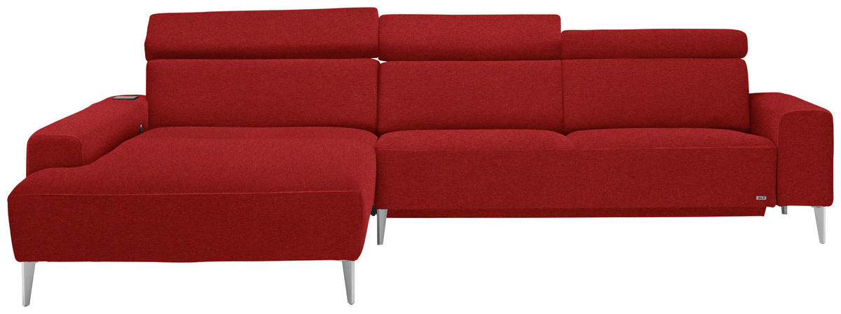 ECKSOFA in Webstoff Rot  205/308 cm  - Rot/Alufarben, Design, Textil/Metall (205/308cm) - Sedda