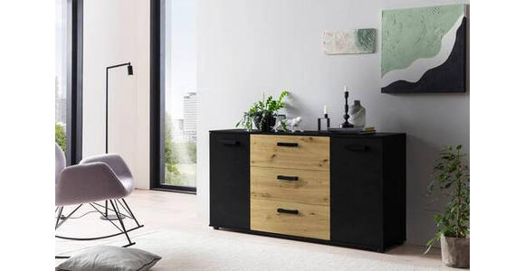 SIDEBOARD Schwarz, Eiche Artisan Einlegeböden, Türdämpfer  - Schwarz/Eiche Artisan, KONVENTIONELL, Holzwerkstoff/Kunststoff (150/78,9/38,5cm) - Carryhome