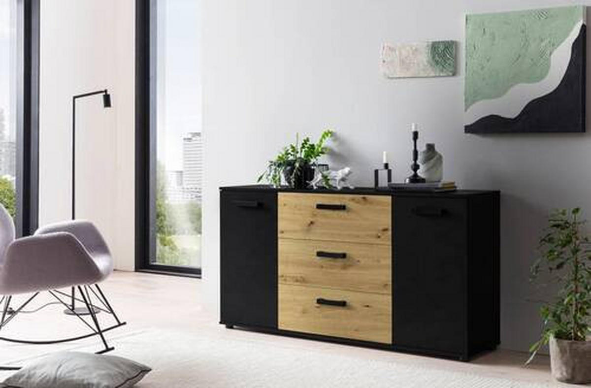 SIDEBOARD  in 150/78,9/38,5 cm  - Schwarz/Eiche Artisan, KONVENTIONELL, Holzwerkstoff/Kunststoff (150/78,9/38,5cm) - Carryhome