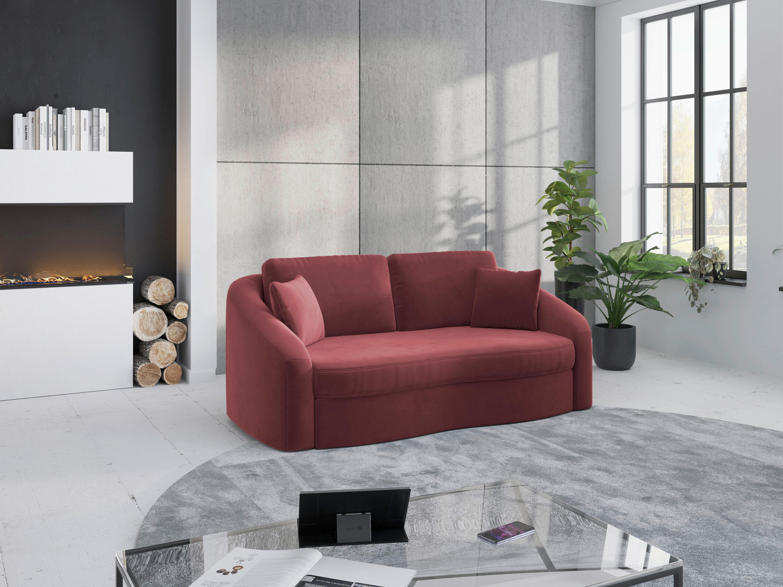 2,5-SITZER Samt Aubergine  - Aubergine/Schwarz, MODERN, Kunststoff/Textil (196/88/107cm) - Sit & More