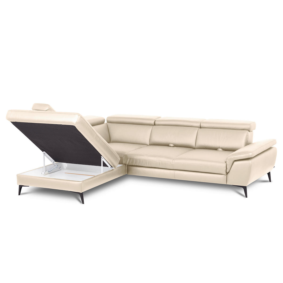 ECKSOFA Lederlook Echtleder Grau  - Schwarz/Grau, Design, Leder/Textil (220/274cm) - Livetastic