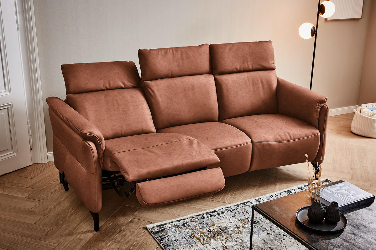 TRAPEZSOFA in Echtleder Cognac  - Cognac/Schwarz, Konventionell, Leder/Metall (221/103/95cm) - Dieter Knoll