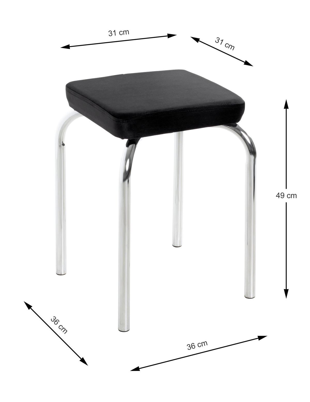 STAPELHOCKER Samt Schwarz, Chromfarben  - Chromfarben/Schwarz, KONVENTIONELL, Textil/Metall (36/49/36cm)