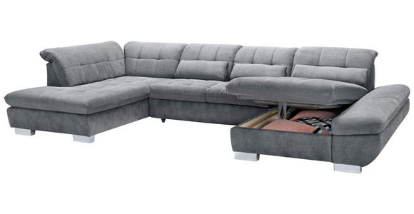WOHNLANDSCHAFT Grau Mikrofaser  - Chromfarben/Grau, Design, Kunststoff/Textil (211/350/204cm) - Xora